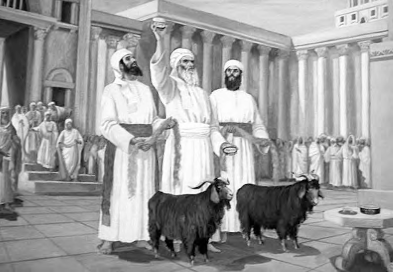 Первосвященник "бросает жребий о двух козлах". Из экспозиции Иерусалимского музея Храма.